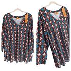 NWT Ruby Rd. Ladies V Neck Super Stretchy 3/4 Sleeve Abstract BOHO Blouse SZ 4X