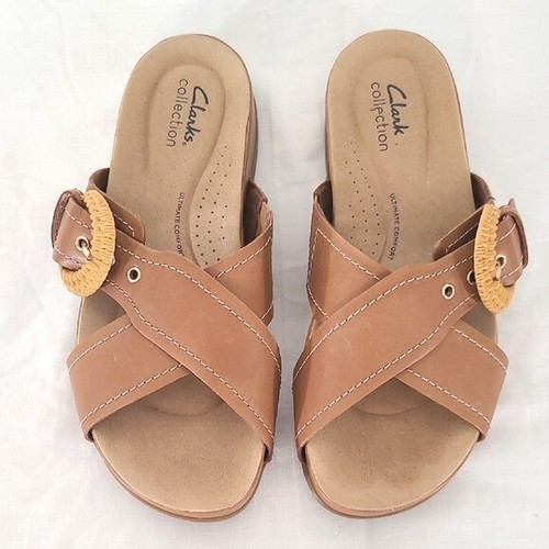 CLARKS Reileigh Bay sandalo tomaia in pelle slip on con cinturino regolabile taglia 8