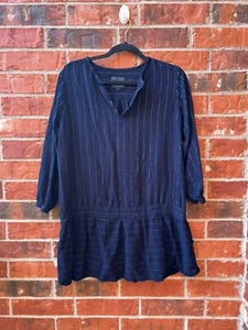 Mini Vestido Rails Grande Lydia Azul Metálico Panamá Rayas Manga Larga Giratorio - Imagen 1 de 9