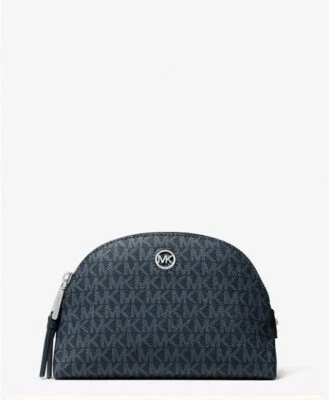 Michael Kors Heritage Grande MK Cúpula Cremallera Bolsa Cosmética Viaje Maquillaje Bolsa Azul Foto 1 de 2
