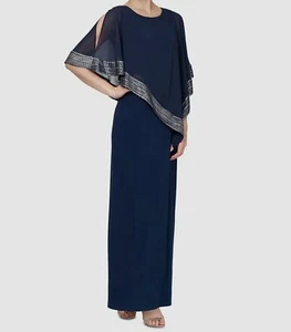 Vestido para mujer SLNY azul asimétrico metálico con capa superpuesta talla pequeña 10P - Imagen 1 de 3