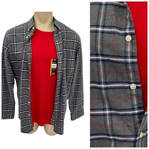 St Johns Bay Shirt Mens Large Lot Button Up Grey Red Plaid Long Sleeve Work - Picture 1 of 15
