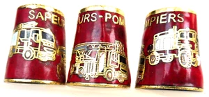 Dé à coudre de collection email Thimble - LES POMPIERS CAMIONS FOND ROUGE - Picture 1 of 1