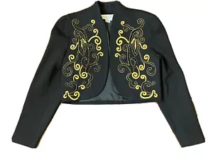 Vintage '80s Lillie Rubin Embellished Black Bolero Jacket Gold Embroidery Large - Picture 1 of 12