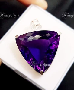 70 kt natürlicher lila Amethyst 925 Sterlingsilber Solitär Anhänger Edelstein - Bild 1 von 7