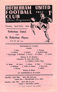 Rotherham United v Ex Rotherham Players (Testimonial) 1959/1960 - single sheet - Picture 1 of 1