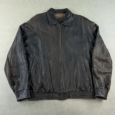 Chaqueta de cuero marrón vintage Neiman Marcus bombardero aviación para hombre grande envejecida Foto 1 de 4