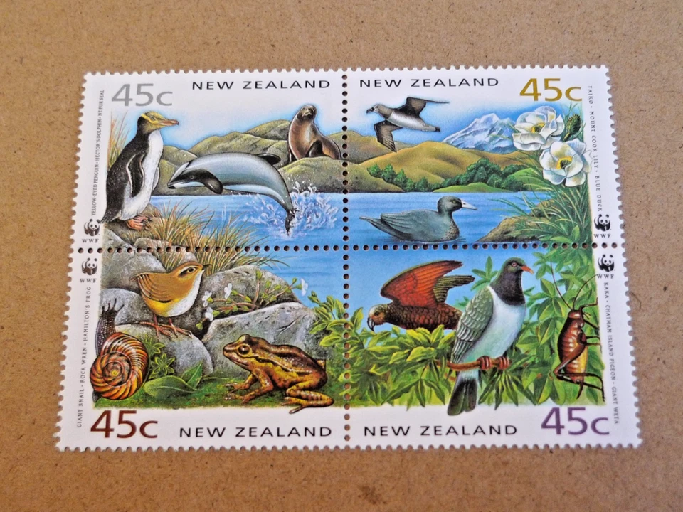 NUEVA ZELANDA 1993 Bloque de conservación de especies en peligro de extinción x 4 Foto 1 de 1