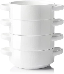 Ceramic Soup Bowls with Double Handles, 20 Oz Stacked Bowls for French Onion Sou - Picture 1 of 6