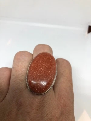 Anillo de plata vintage hecho a mano con montura de arenisca de oro profundo Foto 1 de 4