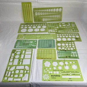 Enorme lotto modelli da disegno vintage Pickett Berol RapiDesign architetto Eng stencil - Foto 1 di 6