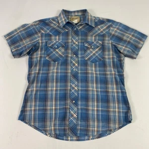 Wrangler Hemd Herren Large blau kariert Western Pearl Snap Kurzarm Cowboy - Bild 1 von 9