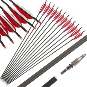 35" Archery Pure Carbon Arrows SP500 600 5" Turkey Feather Recurve Bow Hunting - Picture 1 of 13