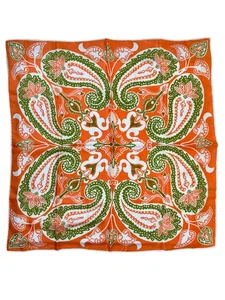 Vera Green and Orange Paisley Patterned Hand Rolled Scarf, Vintage Vera Neumann - Picture 1 of 13