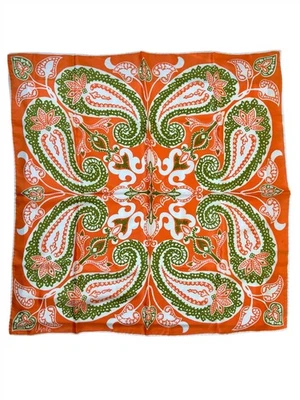Vera Green and Orange Paisley Patterned Hand Rolled Scarf, Vintage Vera Neumann - Image 1 of 4