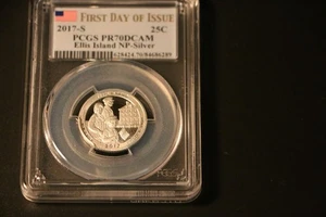 Étiquette drapeau 2017 S Ellis Island NP Quarter PF70DCAM PCGS FDI - Photo 1/2