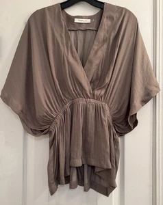 Mustard Seed Boho Surplice Billowy 3/4 Sleeve Size S Brown Flowy Peplum Blouse - Picture 1 of 9