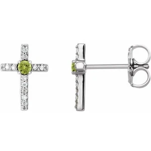 Peridot & .06CT Diamond Cross Earrings In Platinum - Picture 1 of 2