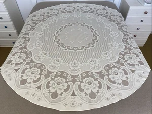 Vintage Cream Brown Floral Rose Lace Print Round Polyester Tablecloth 180cm - Picture 1 of 18