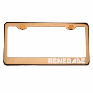 Tapa de tornillo de metal grabado con láser de oro rosa cromo marco de matrícula RENEGADO - Imagen 1 de 8