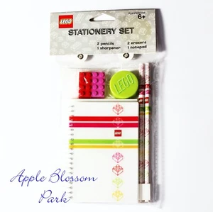 Lego SCHOOL STATIONARY SET - Spiral Note Book Pink Red Erasers Pencils Sharpener - Picture 1 of 3