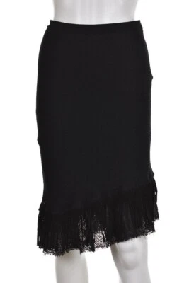 NUEVA Falda Elie Tahari Mujer Talla 2 Negra Recta Algodón Hasta la Rodilla Nueva con Etiquetas Foto 1 de 4