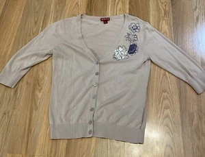 Merona Size Medium Cardigan Embroidered beaded flower details 3/4 sleeves - Picture 1 of 12