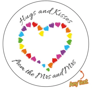 HEART Personalised Wedding Gay Modern LGBT Favour Stickers Bride Groom 436 - Picture 1 of 3