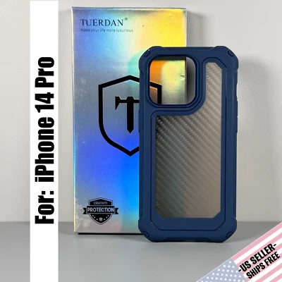 Case for iPhone 14 Pro - Blue Carbon Fiber | Rugged - Dual Layer | Tuerdan - Image 1 of 4