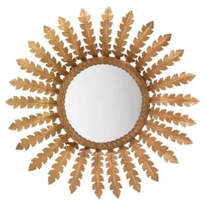 Eden Home Transitional Metal Mirror with Leaf Design in Antique Brass - Picture 1 of 2