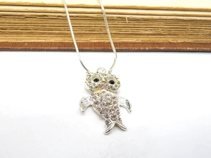 White Rhinestone Silver Tone Owl Pendant Necklace X20 - Picture 1 of 1