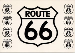 Historic Route 66 Highway Road Sign IL MO KS OK TX NM AZ CA Postcard Unposted