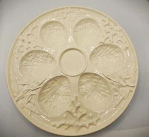 Czechoslovakia Off White Color Oyster Plate Embossed Coral Seaweed Motif GOOD - Picture 1 of 10
