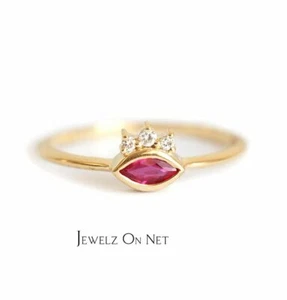 14K Gold Natural Diamond And Ruby Gemstone Wedding Ring-Ruby July Birthstone Jew - Picture 1 of 6