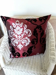 BURGUNDY Cushion cover 16" x 16" Damask style Nylon COVER ONLY - Picture 1 of 2