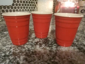 Red Ceramic Cup Shot - Set of 3 - Big Mouth Toys - Picture 1 of 7