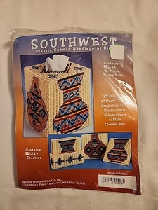 DESIGN WORKS SOUTHWEST PLASTIC CANVAS NEEDLEPOINT KIT BOUTIQUE TISSUE BOX #1848 - Picture 1 of 4
