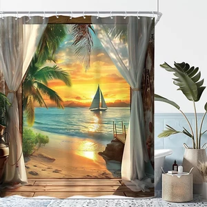 Beach Shower Curtain 60Wx72H Inch Beachy Seaside Ocean Sea Coastal Hawaiian Suns - Picture 1 of 12