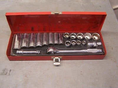 vintage blackhawk tool set 3/8" swivel ratchet extension dep well sockets - Image 1 of 4