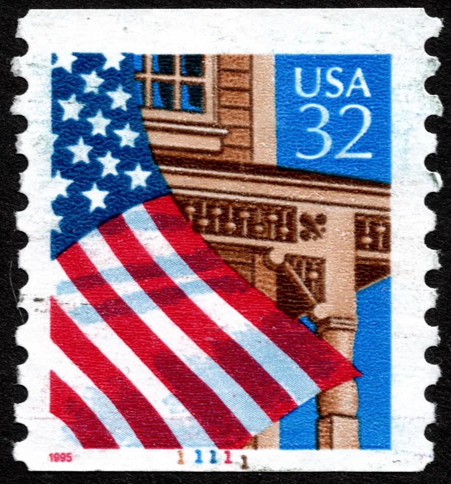 US Stamp Scott # 2913 - 32 Cents Flag Over Porch Plate Number 11111 Single F-VF - Image 1 of 1