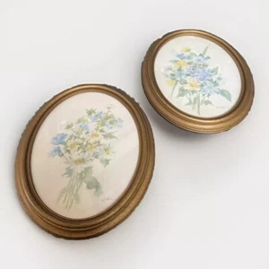 2 stampe floreali vintage St Michael Sue Ellen Wilder con cornice country cottage anni 80 - Foto 1 di 9