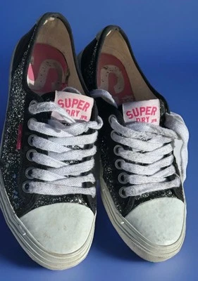 Tênis Feminino Preto e Prata Glitter, Superdry, Bombas Sapatilhas Reino Unido Tamanho 6   - Imagem 1 de 4