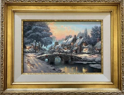 THOMAS KINKADE - COBBLESTONE CHRISTMAS - 12" X 18" - A/P HE Giclee Canvas w/COA - Image 1 of 4