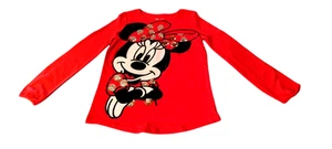 Preowned Disney Girls Long Sleeve Red Minnie Mouse Glitter Tee Shirt Size - 6 - Picture 1 of 4