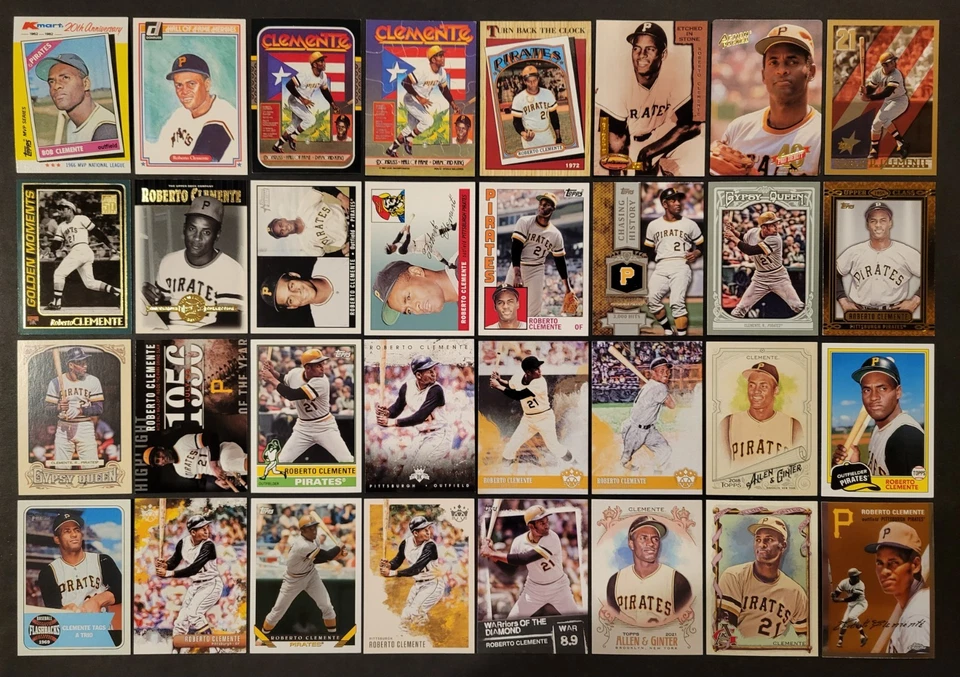 Лот из 32 различных бейсбольных карточек РОБЕРТО КЛЕМЕНТЕ HOF 1982-2023 BB7084 - Изображение 1 из 1