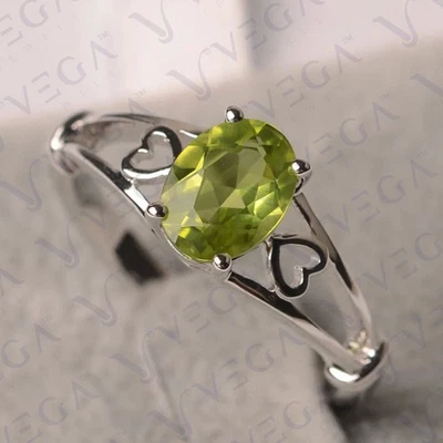Anillo de boda solitario de peridoto natural corte ovalado de 3,00 quilates chapado en platino 950PT Foto 1 de 4