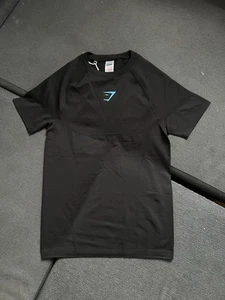 Gymshark Onyx 5.0 Seamless T-Shirt - Midnight Black Logo Medium - Picture 1 of 3