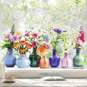 2x Wildflower Window Clings Flower Floral Window Decal Stickers Home Decoration - Picture 1 of 6