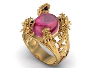 Men’s Ruby Dragon Ring – 4 Dragon Claw Gothic Ring, Gold Medieval Style Jewelry - Picture 1 of 5