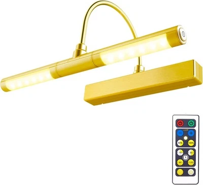 Picture Light Remote Control Led Battery Operated Gold Metal Wall Mount Lamp - Image 1 of 4